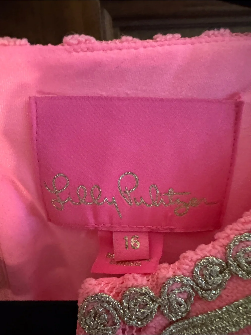 Size 16 Lilly Pulitzer Bright Pink Maxi Dress with Gold Embroidery - Picture 10 of 15